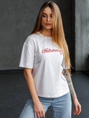 Базова біла футболка з принтом Good News 8398