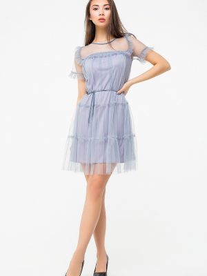 Легкое нарядное платье из сетки серого цвета Марина 5983