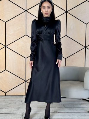 Нарядна атласна сукня  чорна 51434