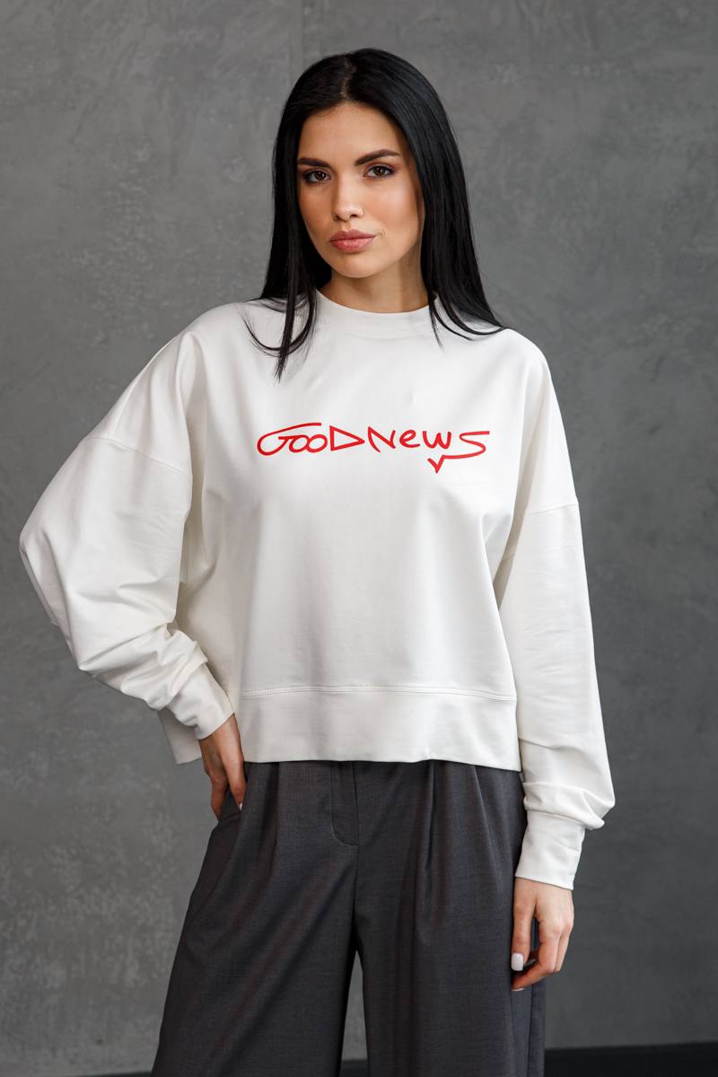 Світшот оверсайз молочний Good News 8816