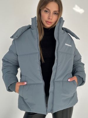 Стильний пуховик awesome сіро-блакитний 7542