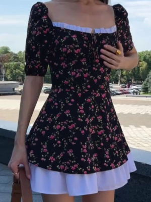 Сукня із софту в РОЗУ чорна з білою спідницею із котону 51460