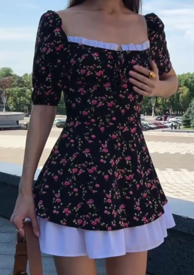 Сукня із софту в РОЗУ чорна з білою спідницею із котону 51460